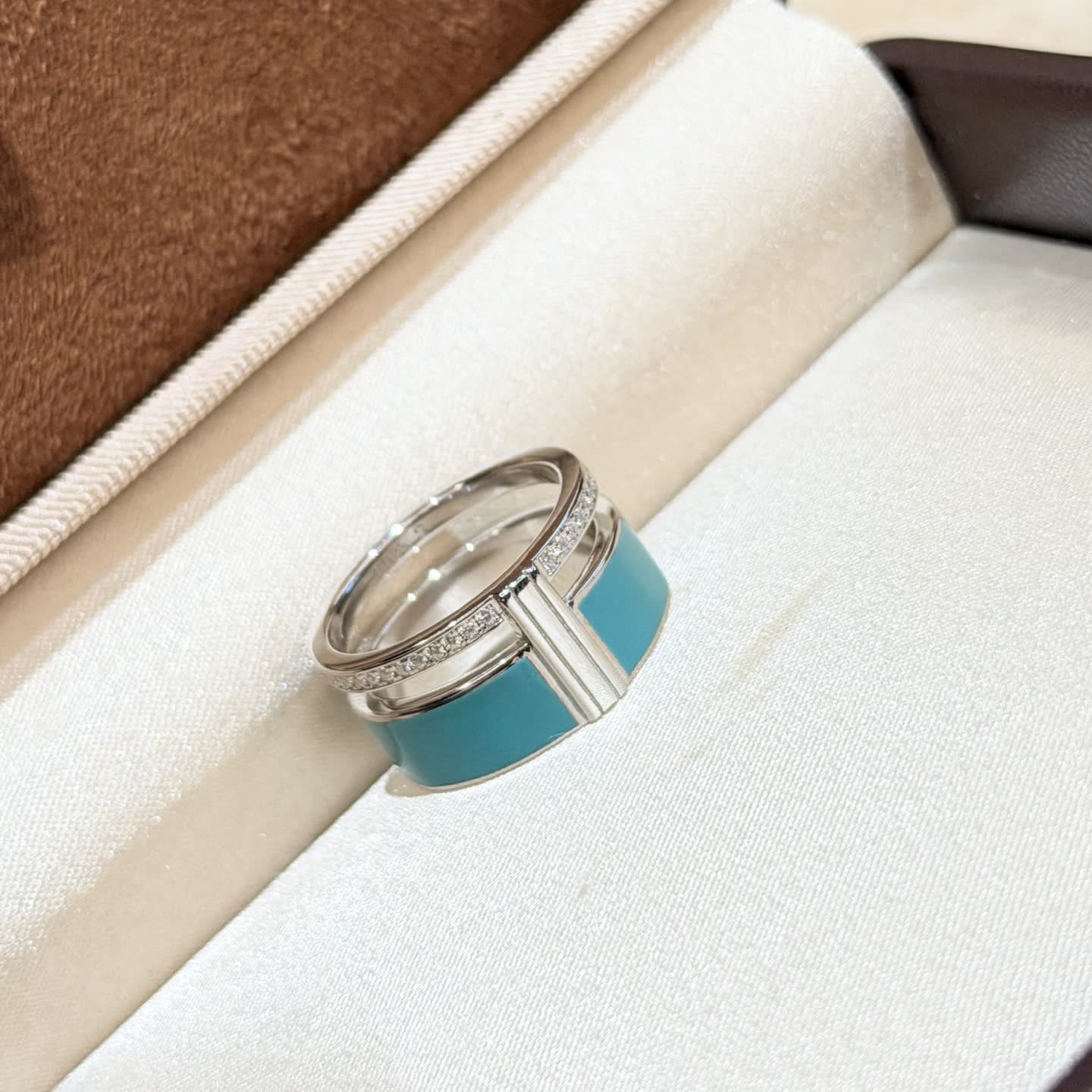 Tiffany & Co. Blue Enamel Ring with Diamonds